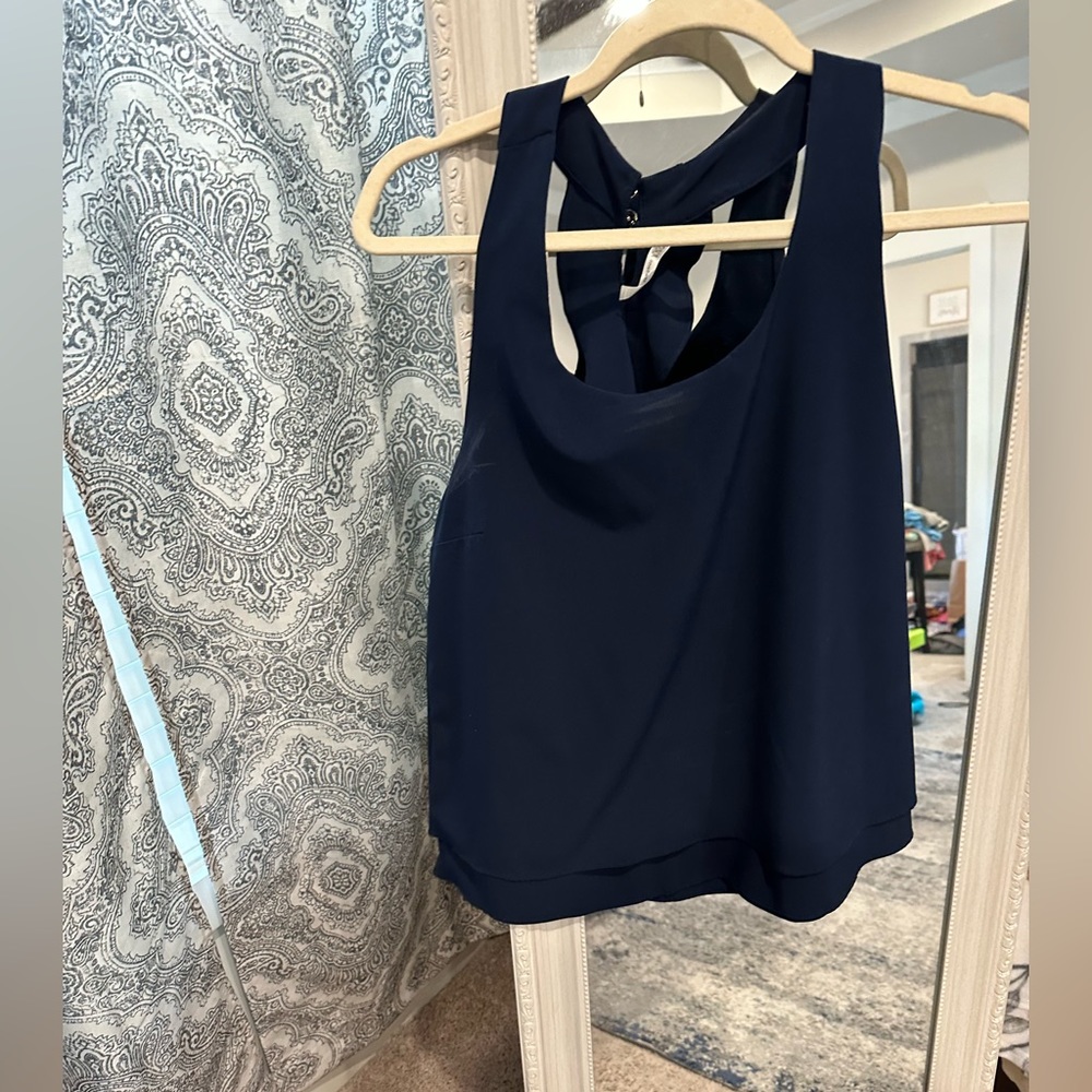 Navy ruffle back top